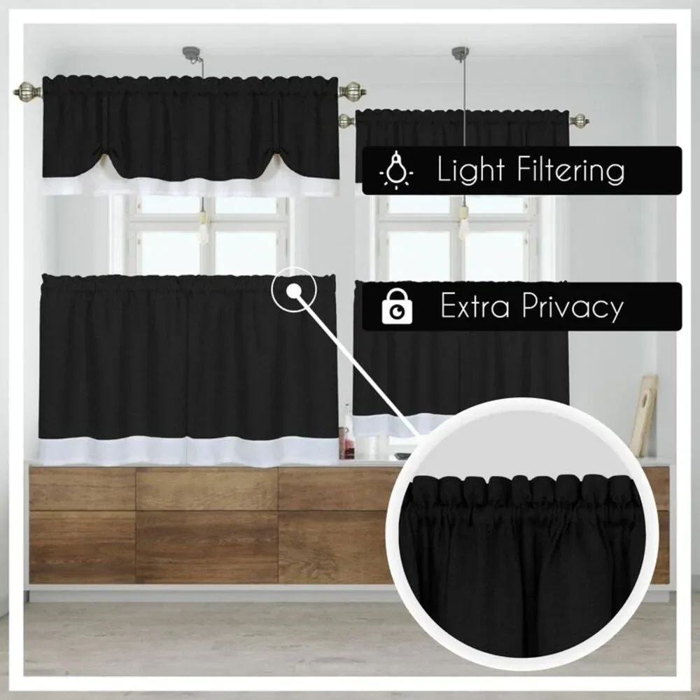 Woven Trends Two-Tone Window Curtain Tier Pair & Valance Set, Double Layer Small